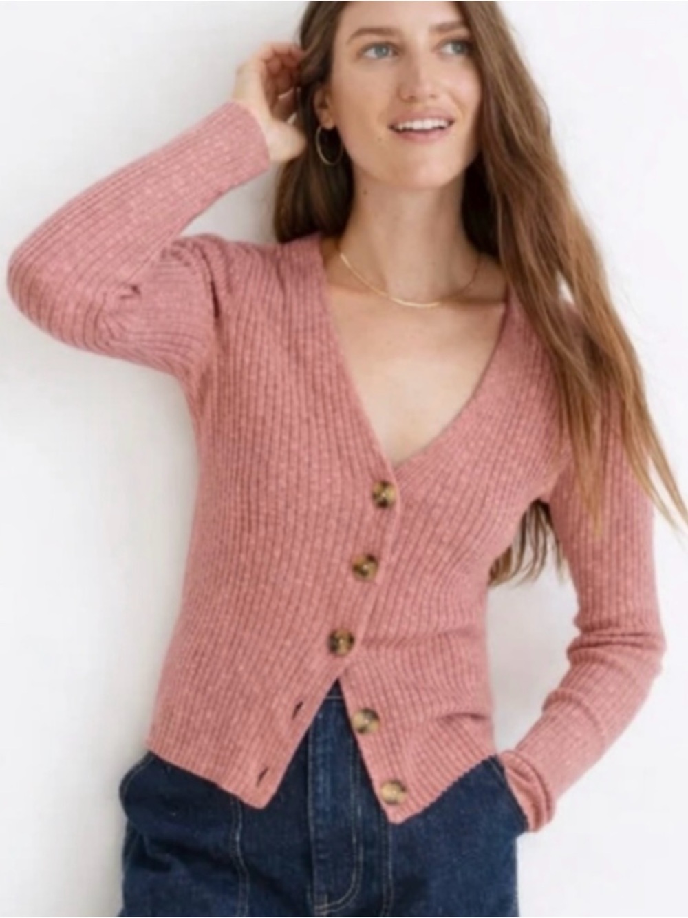 Madewell Shrunken Ribbed V-Neck Button Cardigan